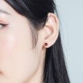 wholesale 925 Silver Plated with Gold, Japanese Minimalist Natural Mozambique Garnet Geometric Circle Ear Studs for Women-0-4