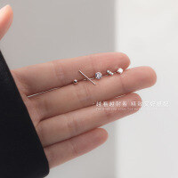 wholesale 925 Sterling Silver Fashion Minimalist Geometric Small Stud Earrings for Women, Elegant Hypoallergenic Ear Piercing Studs for Students, Sweet Earrings G5785-S925 Silver Earrings Set of 5 - Silver 925 Silver