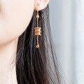 wholesale Sterling silver asymmetrical small waist tassel earrings for women, vintage luxury zircon gear set in gold-plated earrings wholesale-0-4