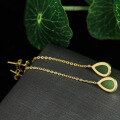 wholesale Rose gold 925 sterling silver with certificate, original ethnic style Hetian jade green jade long earrings, ear thread ear drops-0-3