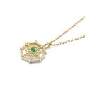 wholesale 9K Gold Vintage Openwork Compass Geometric Pendant Emerald Necklace, Summer New Style-0-4
