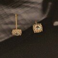 wholesale 9K Gold Glamorous Square Micro-Paved Full Zircon Mini Palace Style Korean Earrings-0-4