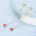 wholesale 9K gold Japanese-style luxury jewelry set featuring pink tourmaline and white topaz flower earrings with minimalist long tassel design-0-1