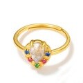 wholesale 9K Gold Plated Sterling Silver with Natural Labradorite and Colorful Zircon Openable Ring for Women, Japanese Fine Workmanship Colored Gemstone Hand Jewelry Ring-0-1