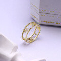 wholesale 9K Gold Small Fresh Five-Point Star Double-Layer Beaded Edge Hollow Full Diamond Ring, Japanese and Korean Version Simple and Fashionable New Style-0-1