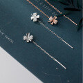 wholesale S925 Sterling Silver Forest-style Sweet Four-leaf Flower Ear Thread Women's Elegant High-end Sense Diamond-inlaid Earring Ear Chain G7425-0-2
