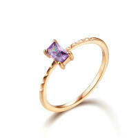 wholesale 9K gold light jewelry, Japanese and Korean retro rectangular light purple zircon ring for women, simple accessories wholesale-9K Gold Square Zircon Ring  Size 14