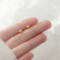 wholesale Sterling Silver Ear Studs for Women, Korean Style Small Fresh and Sweet Hollowed-out Small Flower Five-Claw Single Diamond Earrings G6286-S925 silver pair gold model 925 silver