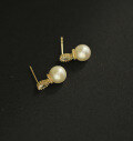wholesale 9K gold summer night breeze-style earrings with freshwater round pearls and zircon studs-0-3
