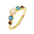 wholesale S925 silver plated with 9K gold Japanese lightweight luxury gemstone fine craftsmanship ring for women, set with natural smoky quartz and synthetic opal, openable ring-0-4