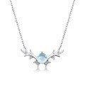 wholesale S925 Sterling Silver Japanese Korean Small Fresh Sky Blue Topaz Deer Necklace for Women, Bohemian Style "Deer with You" Necklace-0-4