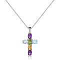 wholesale 925 Silver Pendant Necklace with Natural Gemstone Crystal Cross for European and American Women, Directly Supplied by the Manufacturer-0-4