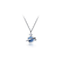 wholesale S925 Sterling Silver Korean Fashion Sweet Diamond-Inlaid Blue Universe Necklace Planet Pendant Collarbone Chain D7113-S925 Silver Necklace 925 Silver