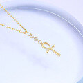 wholesale 9K Gold Retro Style Ankh Cross Moissanite Sandblasted Pendant Ankh Necklace Collarbone Chain for Women-0-3