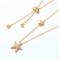 wholesale S925 Sterling Silver Summer New Color Zircon Starfish Necklace for Women, European and American Marine Life Vacation Style Jewelry Wholesale-0-2