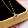 wholesale 9K Gold Japanese Light Luxury Jewelry Minimalist Oval Ruby Group Setting Zircon Pendant Collarbone Necklace Women Elegant Necklace-0-2