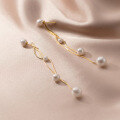 wholesale S925 Sterling Silver Korean-style Synthetic Pearl Snake Chain Long Tassel Earrings Elegant Ear Accessories G7670-0-3