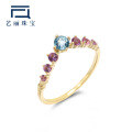 wholesale 9K gold spring new ring fashion multi-color gemstone amethyst V-shaped ring for women simple and fresh-0-0