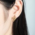 wholesale S925 Sterling Silver Gold-Plated European Classical Leaf Pattern Stud Earrings for Women New Retro Geometric Diamond Shape Earrings-0-1