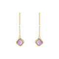 wholesale 9K Gold Japanese-style Light Jewelry New Design Colorful Princess-Cut Amethyst Tassel Earrings for Women, High-End Elegance Ear Drops-0-4