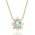 wholesale S925 silver gold-plated Japanese light luxury vintage natural sky blue topaz snowflake abstract floral necklace for women-0-5