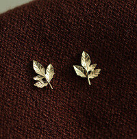 wholesale Metal 9K gold leaf earrings, minimalist and versatile for daily wear, forest-style earrings for women-9K earrings for one price
