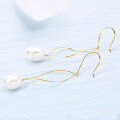 wholesale 9K Gold Japanese Minimalist Goddess Earrings, Rotating Earrings for Women, Creative Fashion Streamlined Design with Natural Freshwater Pearls-0-2