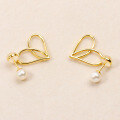 wholesale 9K Gold Lovely Sweet Heart Natural Pearl Ear Cuff Combination Earrings Goddess Ins Internet Famous Popular Heart Shape-0-2