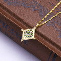 wholesale 9K gold artistic hollow floral pattern chrysoprase rhombus pendant women's versatile necklace collarbone chain-0-3