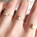 wholesale 9K Gold Ins Girly Cute Long-Ear Rabbit Zircon Ring Women, Simple and Versatile Small Animal Jewelry-0-2