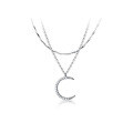 wholesale S925 Sterling Silver Internet-Famous Diamond-Inlaid Moon Double-Layer Necklace Pendant Light Luxury Collarbone Chain Necklace D7037-0-4