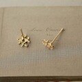 wholesale 9K Gold Zirconia #-Symbol Earrings in Light Gold Tone, Japanese Minimalist Style Mini Earrings Jewelry-0-2