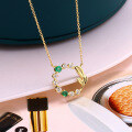 wholesale 9K Gold Korean Style New Green Forest Leaf Pendant Necklace, Fresh and Light Luxury, Exquisite Gift for Girlfriend on Holidays-0-2