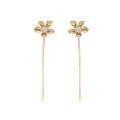 wholesale 14K Gold Japanese-Inspired Light Luxury Jewelry Minimalist Single Flower Diamond Earrings Ins Stylish Floral Stem Ear Thread Women-0-4
