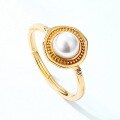 wholesale S925 Silver Gold-Plated New Korean and Japanese Light Luxury Geometric White Dew Plastic Bead Ring for Women, Circular Ring Wholesale-0-2