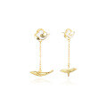 wholesale Gold-Plated S925 Silver Drop Oil Whale Long Ear Studs Japanese Korean Style Creative Asymmetric Bird Earrings-0-4