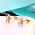 wholesale 9K Rose Gold Japanese Style Fresh and Sweet White Zircon Cherry Blossom Stud Earrings-0-2
