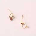 wholesale 9K Solid Gold Asymmetric Irregular Hoop with Small Zircon Stud Earrings, Retro Style for Women-0-4