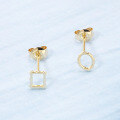 wholesale 9K Gold Korean Hollow Geometric Small Stud Earrings, Minimalist and Versatile Square and Circle Plain Gold Earrings for Women, Dongdaemun Style-0-1