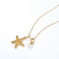 wholesale S925 sterling silver plated with 9K gold natural freshwater pearl starfish necklace women's summer new simple ocean jewelry wholesale-0-1