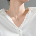 wholesale 925 Silver Women's Korean Style Sweet Girly Hollow Heart Pendant Collarbone Chain with Micro-Inlay D7633-0-3