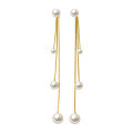 wholesale S925 Sterling Silver Korean-style Synthetic Pearl Snake Chain Long Tassel Earrings Elegant Ear Accessories G7670-0-4