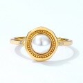 wholesale S925 Silver Gold-Plated New Korean and Japanese Light Luxury Geometric White Dew Plastic Bead Ring for Women, Circular Ring Wholesale-0-1