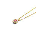 wholesale 9K Gold Japanese Light Luxury Jewelry Minimalist Oval Ruby Group Setting Zircon Pendant Collarbone Necklace Women Elegant Necklace-0-4