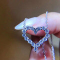 wholesale Sterling Silver Exquisite Heart-shaped Necklace for Women, Japanese and Korean Style, Light Luxury, Niche Design, Simple Full Diamond Hollow-out Pendant Choker-0-2