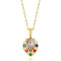 wholesale S925 Silver Gold-Plated Japanese Light Luxury Classical Heart-Shaped Pendant with Natural Labradorite, Chain Not Included-0-5
