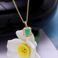 wholesale 9K gold elegant square-shaped geometric vintage sugar necklace with emerald moissanite pendant for women-0-3