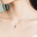 wholesale S925 Sterling Silver, Small Fresh Korean and Japanese Style Forest Girl Sky Blue Topaz Planet Key Necklace, Platinum-Plated Internet-Famous Pendant for Women-0-3