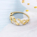 wholesale 9K Gold Sweet and Fashionable Impression Hollowed-out Clover Light Luxury White Topaz Ring, Spring Source Manufacturer Customization-0-3