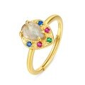 wholesale 9K Gold Plated Sterling Silver with Natural Labradorite and Colorful Zircon Openable Ring for Women, Japanese Fine Workmanship Colored Gemstone Hand Jewelry Ring-0-5
